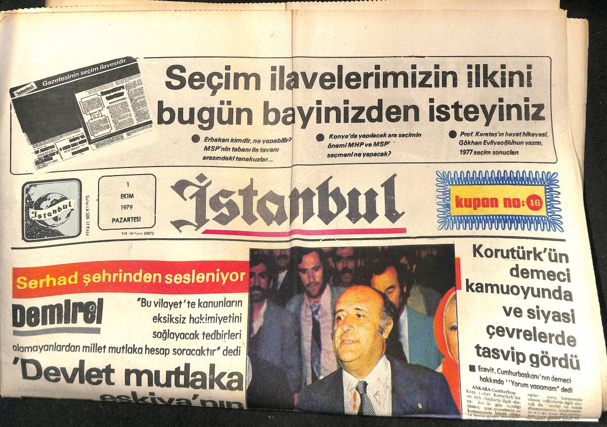 İstanbul Gazetesi 1 Ekim 1979 - Feyzioğlu : Hükümet Asayişi Sağlayamaz - AP Bornova İlçe Binası Bombalandı GZ148432 - 1