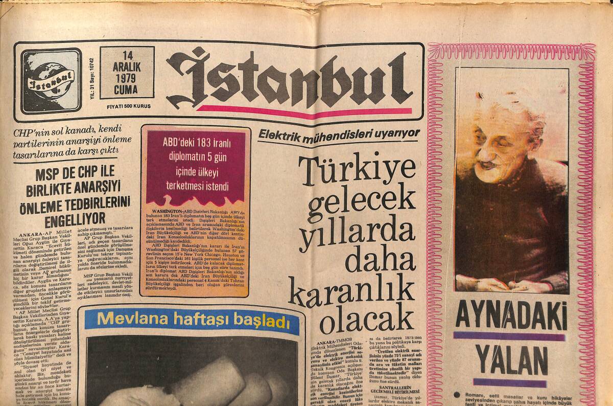 İstanbul Gazetesi 14 Aralık 1979 - Türkiye Gelecek Yıllarda Daha Karanlık Olacak GZ148430 - 1