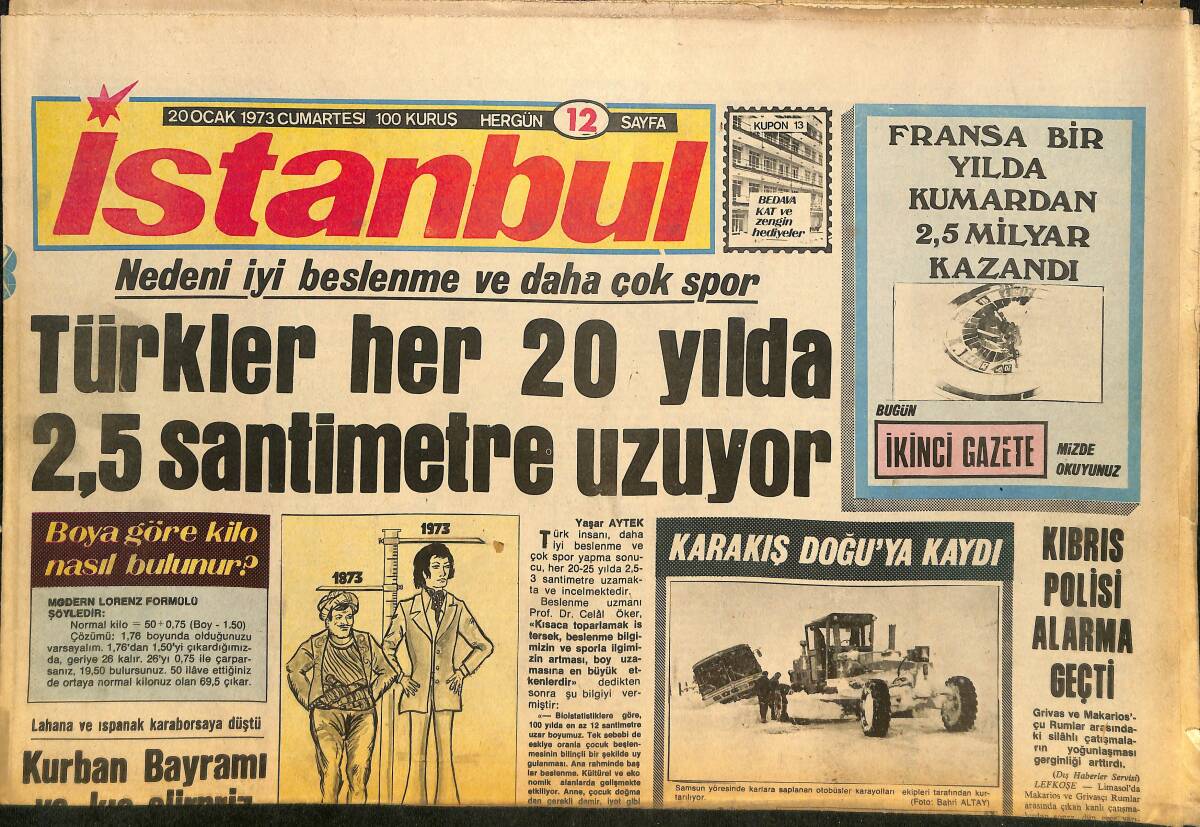 İstanbul Gazetesi 20 Ocak 1973 - Mehmet Tanesi Öğretmen Olmak İstiyor - Buldozerler Namaz Kılan Türklerin Üzerine Sürüldü GZ146365 - 1