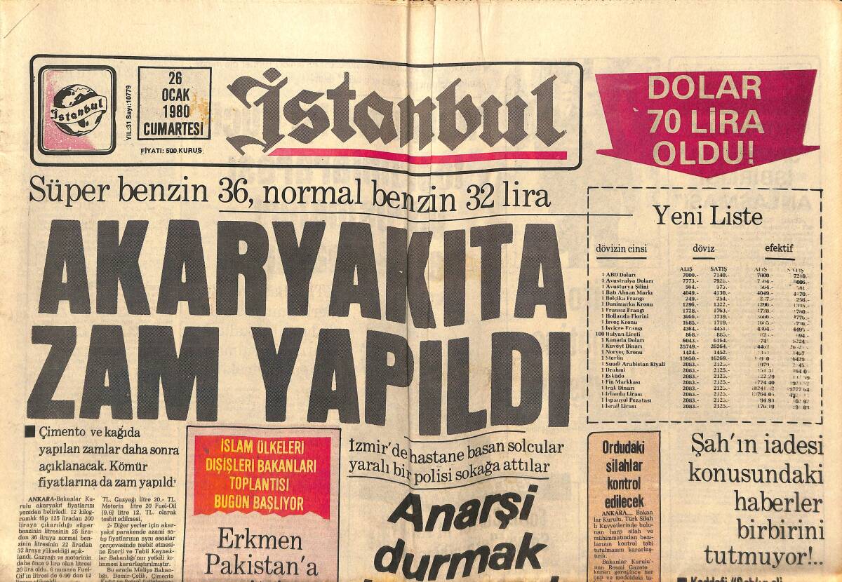 İstanbul Gazetesi 26 Ocak 1980 - Akaryakıta Zam Yapıldı - Humeyni İyileşiyor GZ148424 - 1