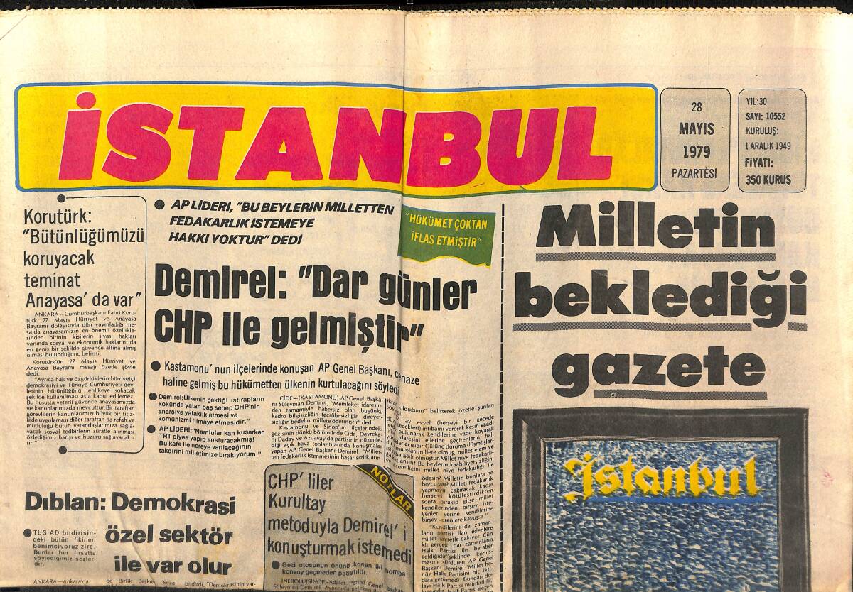 İstanbul Gazetesi 28 Mayıs 1979 - Müezzinoğlu Paris'e Gidecek - Carter , John Wayne'ye Madalya Verilmesini Onayladı GZ148426 - 1