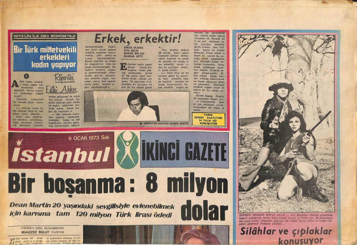 İstanbul Gazetesi 9 Ocak 1973 - Filiz Akın , M.Mastorianni İle Film Çevirecek - Özdemir Erdoğan Orkestrası Dağılıyor GZ145355 - 1