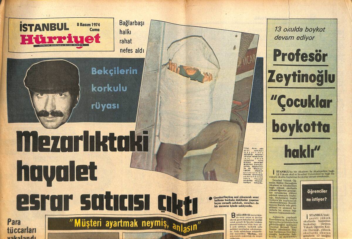İstanbul Hürriyet Gazetesi 8 Kasım 1974 - Konsomatris Emine Arkadaşını Bıçakladı - Müzisyen Magner'in Ölümü Muamma Oldu! GZ144416 - 1