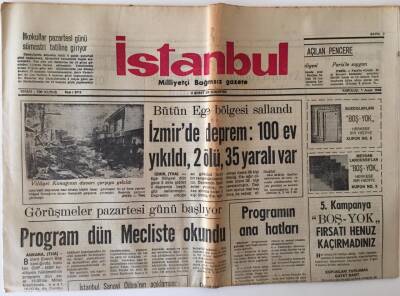 İstanbul Milliyetçi Bağımsız Gazete 2 Şubat 1974 - İzmir de Deprem 100 Ev Yıkıldı 2 Ölü 35 Yaralı Var GZ11769 - 1