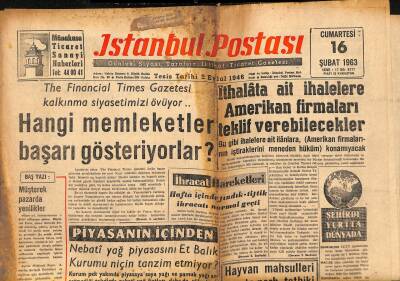 İstanbul Postası Gazetesi 16 Şubat 1963 - İthalata Ait İhalelere Amerikan Firmaları Teklif Verebilecekler GZ119215 - 1