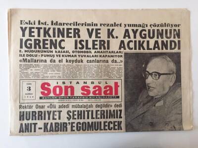 İstanbul Son Saat Gazetesi 3 Haziran 1960 - Hürriyet Şehitlerimiz Anıt - Kabire Gömülecek GZ26517 - 1