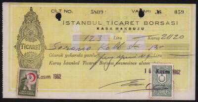 İstanbul Ticaret Borsası 1962 Yılı Kasa Makbuzu EFM433 - 1