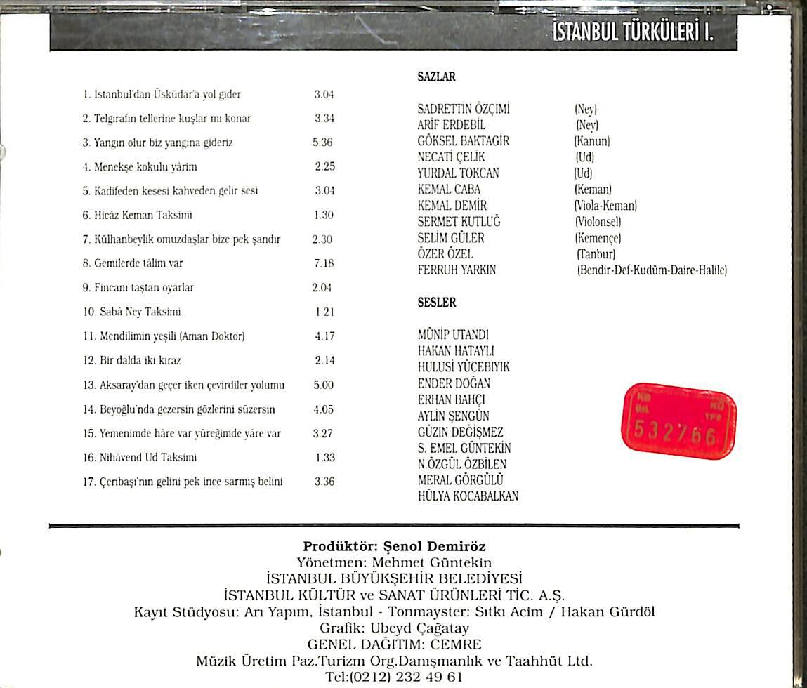 İstanbul Türküleri 1 & İstanbul Folk Songs 1 CD (İkinci El) CD4405 - 2