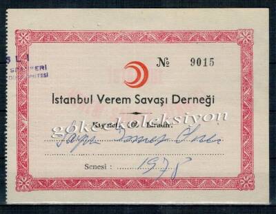 İstanbul Verem Savaşı Derneği Makbuzu 100 Lira EFM377 - 1