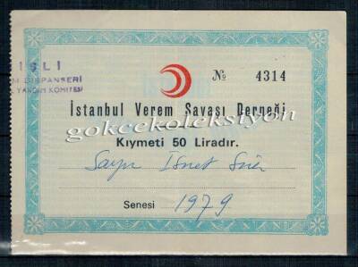 İstanbul Verem Savaşı Derneği Makbuzu 50 Lira EFM380 - 1