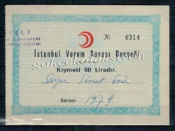 İstanbul Verem Savaşı Derneği Makbuzu 50 Lira EFM380 - 2