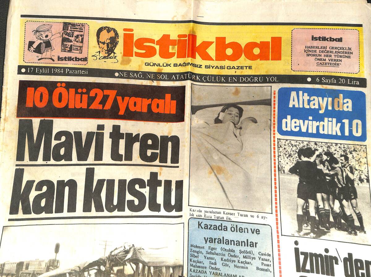 İstikbal Gazetesi 17 Eylül 1984 - Mavi Tren Kan kustu - Esk. Genç Altay'a 4-1 Mağlup Oldu GZ142188 - 1