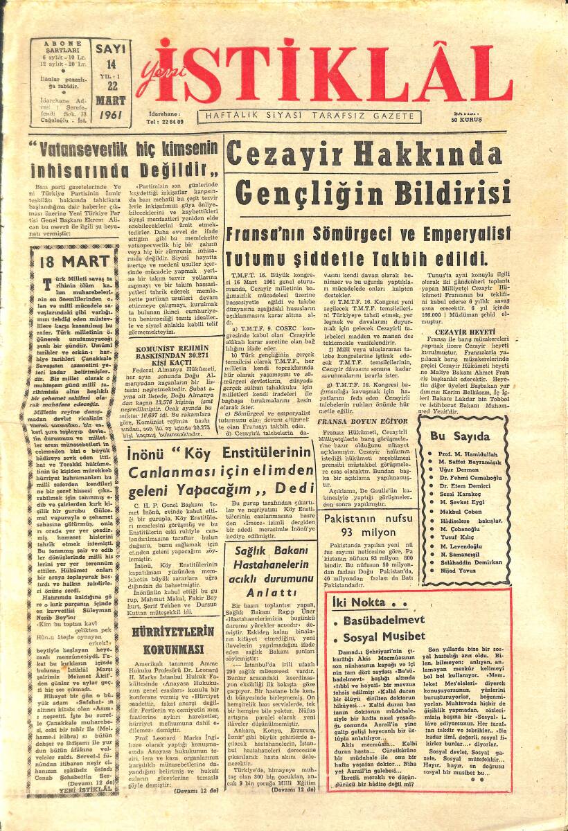 İstiklal Gazetesi 22 Mart 1961 - İhtida Edenler Ve Dünyada İslamlaşma Hareketi - İslam Kültürünün Hususiyetleri GZ143324 - 1