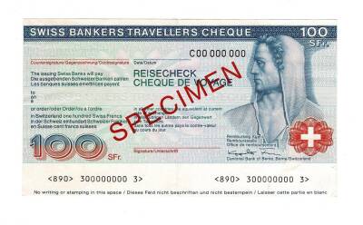 İsviçre 100 Frank Travellers Cheque SPECIMEN ÇÇT+ YKP7777 - 1