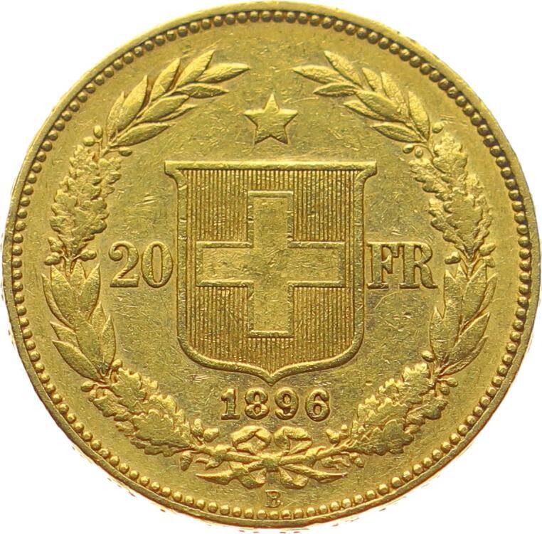 İsviçre 20 Frank 1896 *Libertas* ÇİL YMP10979 #825 - 2