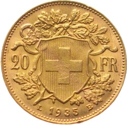 İsviçre 20 Frank 1935 Altın ''Vreneli'' ÇİL YMP10940 #668 - 2