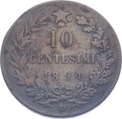 İtalya 10 Centesimi 1894 ' Kral Umberto I Dönemi - Temiz YMP11206 - Gökçekoleksiyon