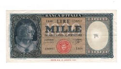 İtalya 1000 Lire 1947 ÇT+ YKP8094 - Gökçekoleksiyon