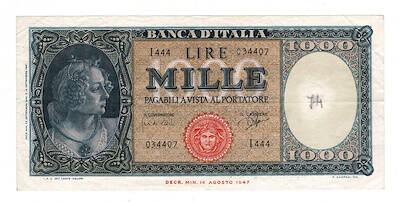 İtalya 1000 Lire 1947 ÇT+ YKP8548 - 1