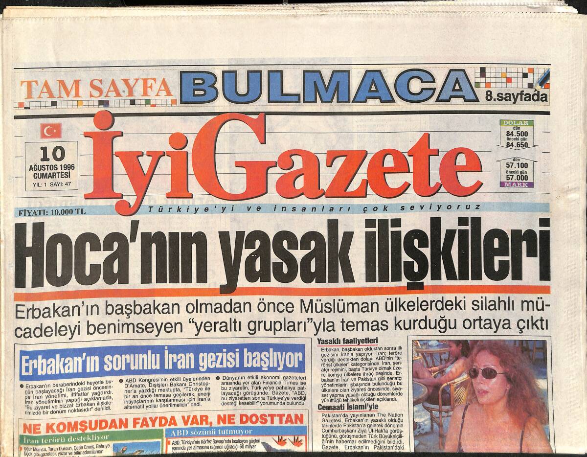 İyi Gazete Gazetesi 10 Ağustos 1996 - Sibel Can Polis Balosunda Para Almadı - Galerici Ebru Gündeş - Emel Sayın Bunalımda GZ2887 - 1