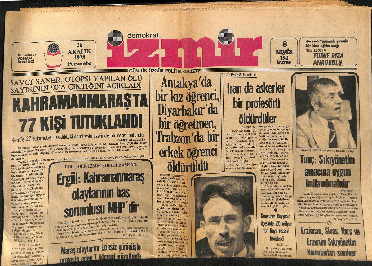 İzmir Gazetesi 28 Aralık 1978 - Narlıdere Belediyesinde 35 Gündür Süren Grev Bitti - Göztepe Altay'ı 2 Golle Yendi GZ153656 - 1