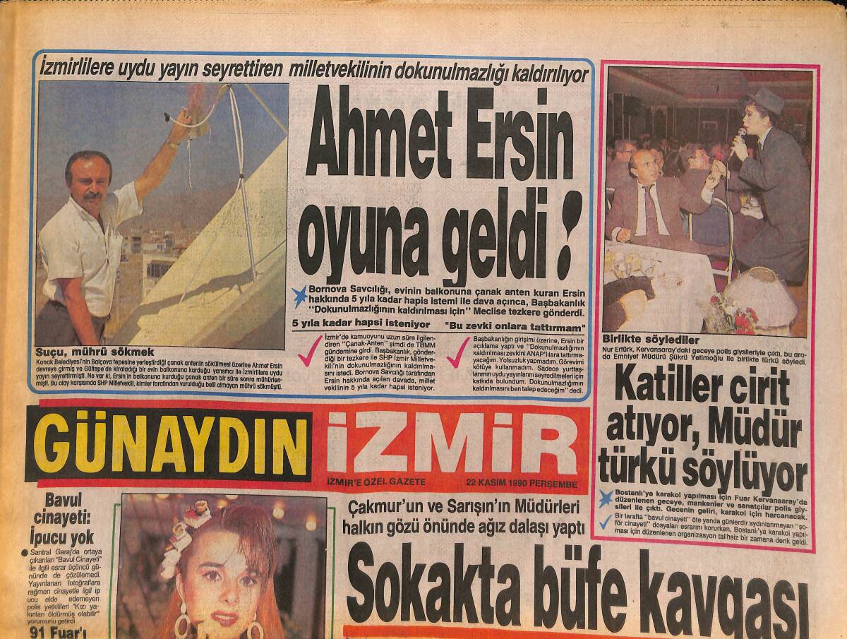 İzmir Günaydın Gazetesi 22 Kasım 1990 - Katiller Cirit Atıyor, Müdür Türkü Söylüyor - Karşıyaka Şampiyonluğa Yakışır GZ134270 - 1