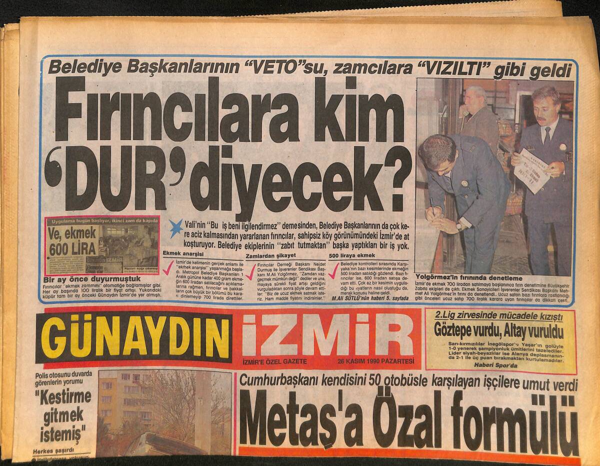İzmir Günaydın Gazetesi 26 Kasım 1990 - İşçilere Özal'dan Umut Verici Sözler - Göz-Göz'ün Ayak Sesleri GZ134253 - 1