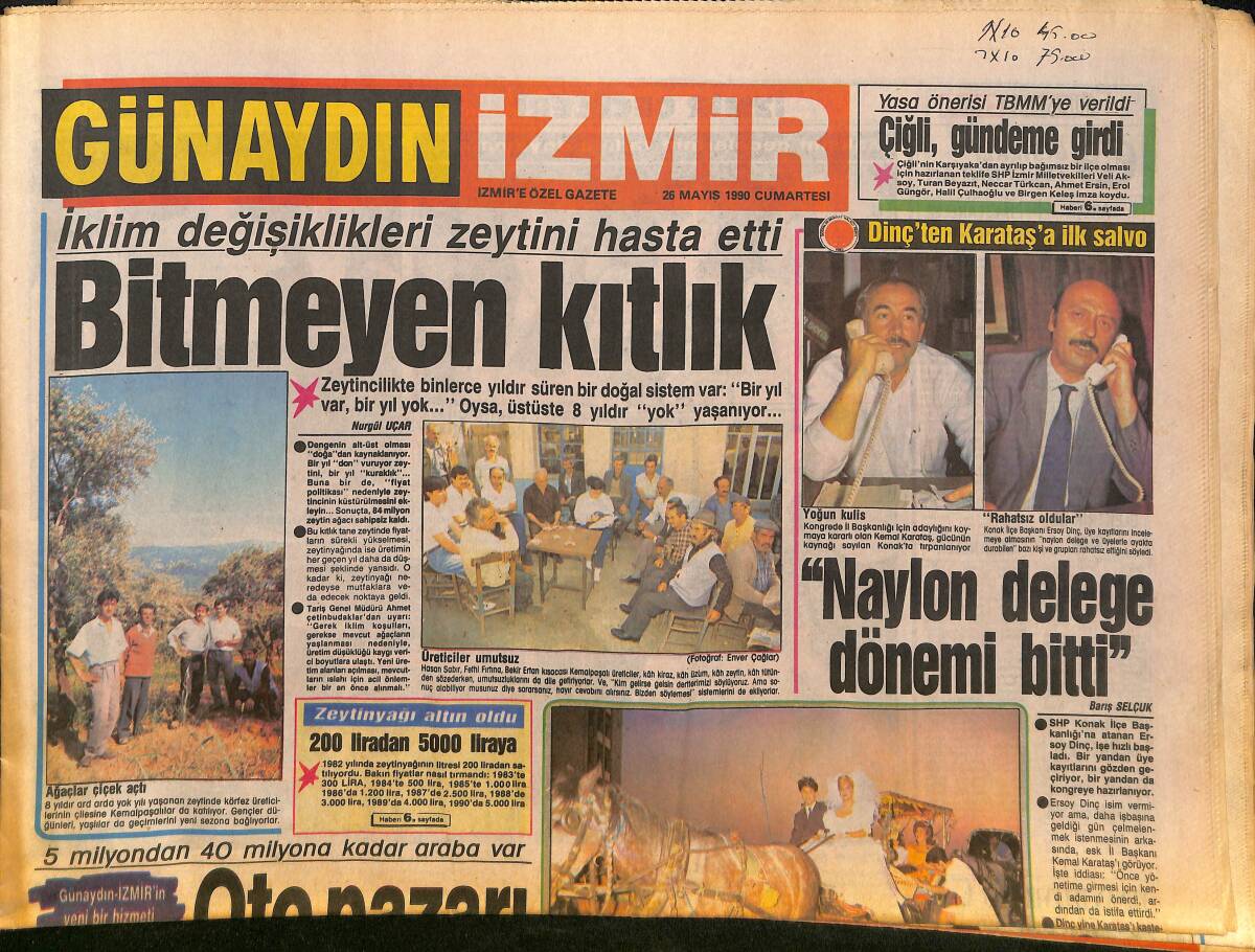 İzmir Günaydın Gazetesi 26 Mayıs 1990 - İklim Değişiklikleri Kıtlığı Getiriyor - Altay İle Göztepe'yi Birbirine Kırdırmayın GZ134256 - 1