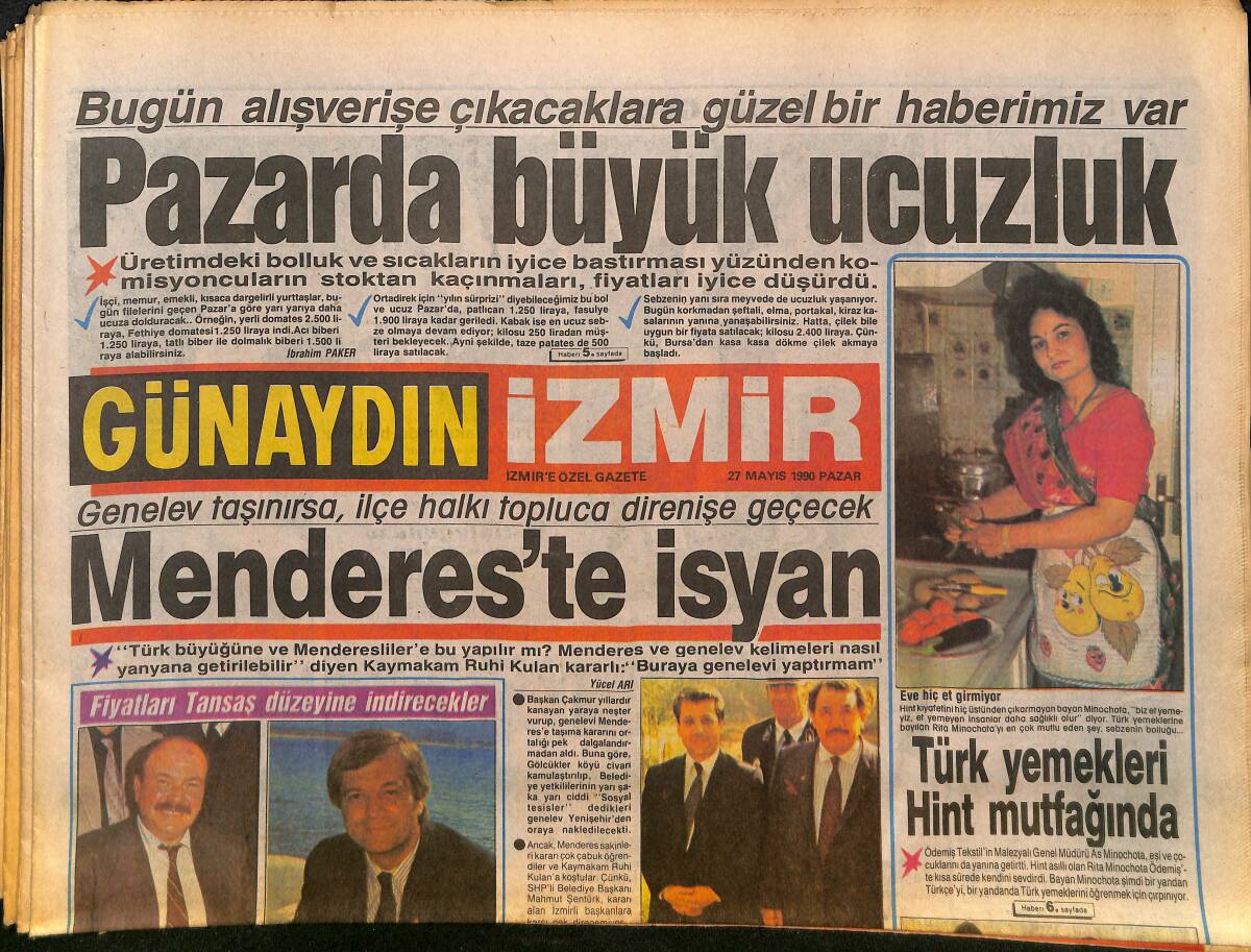 İzmir Günaydın Gazetesi 27 Mayıs 1990 - Menderes'te İsyan - İzmir Büyük Maçı Yaşıyor GZ134255 - 1