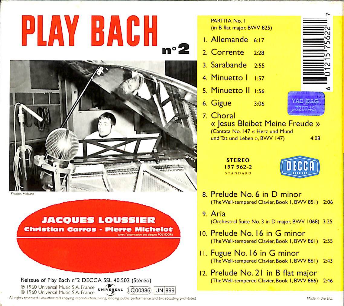 Jacques Loussier - Play Bach Nº2 CD (İkinci El) CD4978 - 2