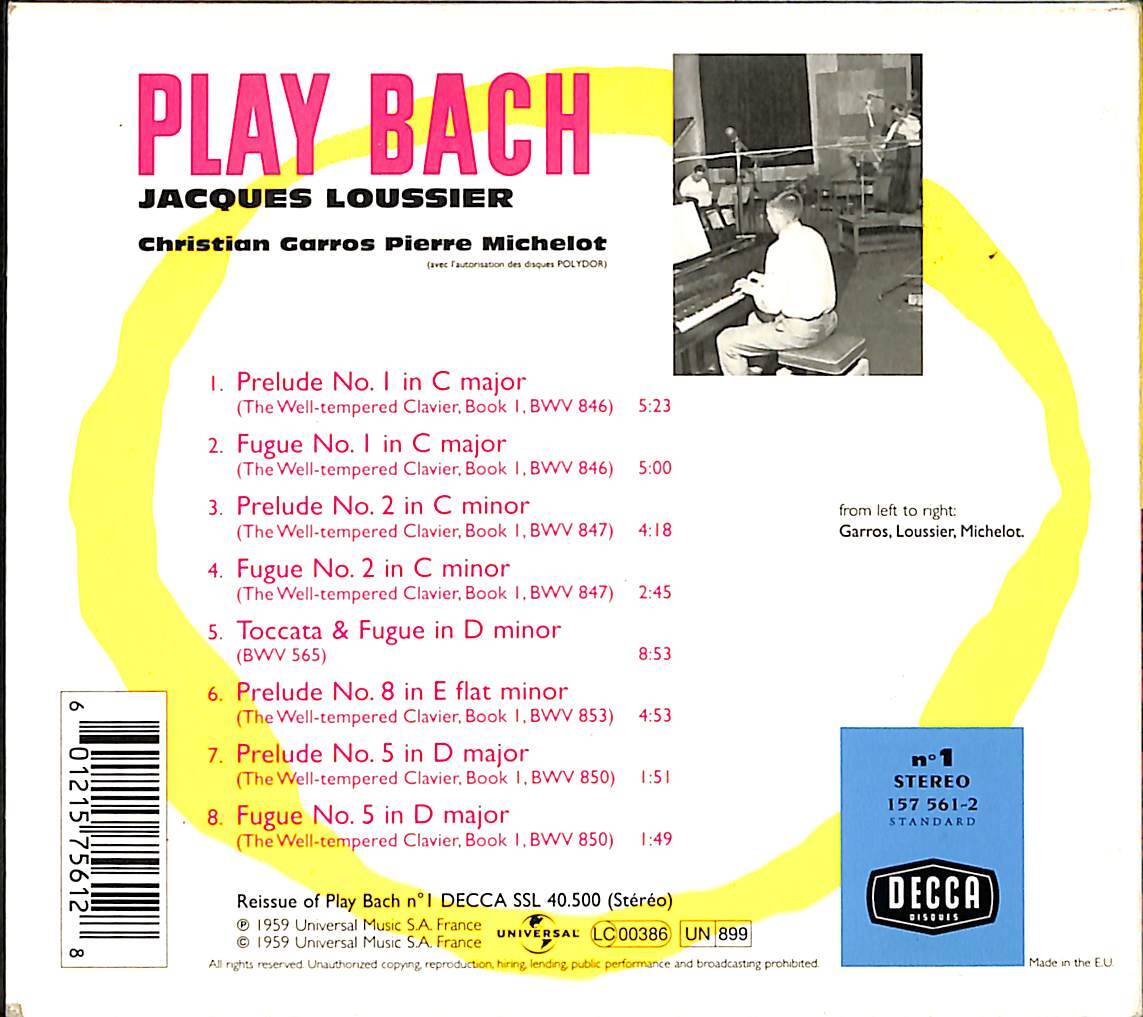 Jacques Loussier - Play Bach, No. 1 CD (İkinci El) CD5030 - 2