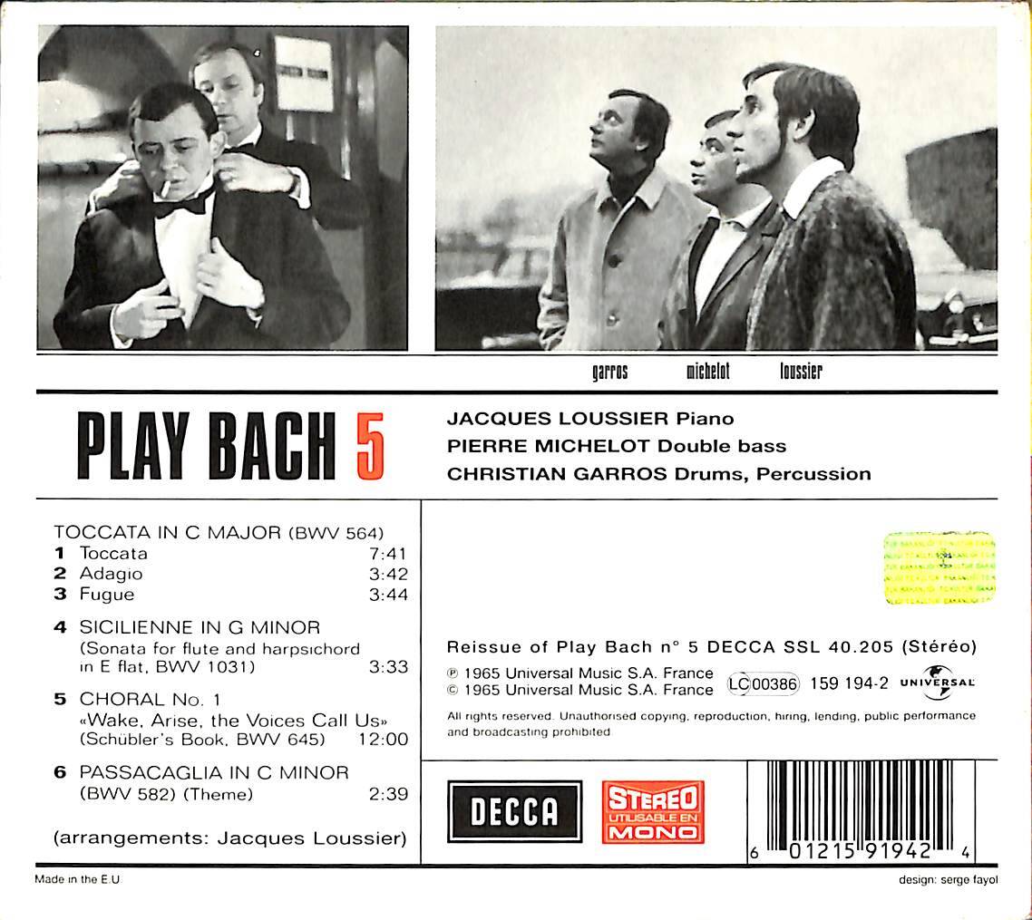 Jacques Loussier Trio - Play Bach 5 CD (İkinci El) CD4394 - 2