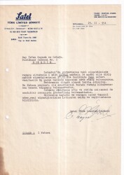 JATEL TÜRK LİMİTED ŞİRKETİ.İTHALAT-İHRACAT-MÜMESSİLLİK VE HER NEVİ TİCARİ TEŞEBBÜSLER İSTANBUL.1954 ISLAK İMZALI İŞYERİ YAZIŞMA - Gökçekoleksiyon