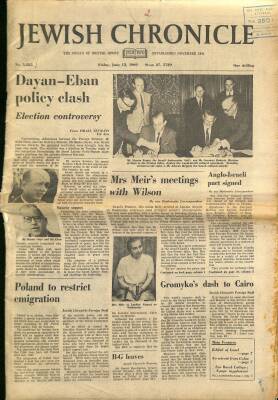 Jewish Chronicle Gazetesi 13 June 1969 - Mrs. Meirs Meetings With Wilson - Poland To Restrict Emigration GZ125117 - 1