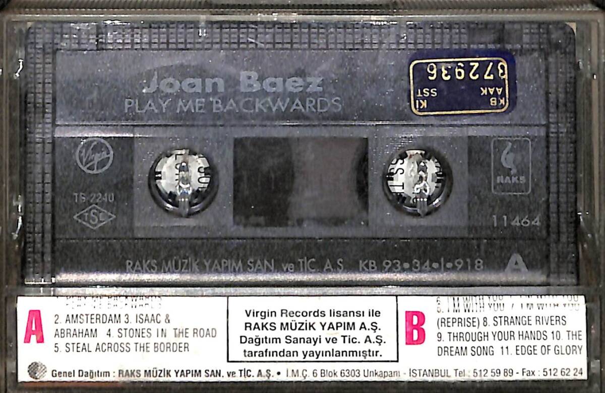 Joan Baez - Play Me Backwards Kaset (İkinci El Kaset) KST29805 - 2