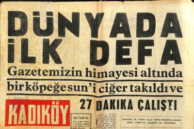 Kadıköy Gazetesi 1 Mayıs 1970 - Dünyada İlk Defa Gazetemizin Himayesi Altında Bir Köpeğe Ciğer Takıldı GZ100974 - 2