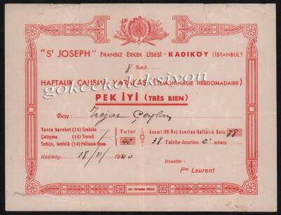 Kadıköy Josep Erkek Lisesi Çalışma Derece Belgesi EFM332 - 1