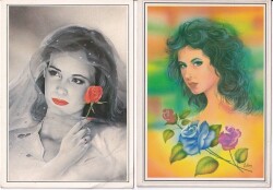 Kadın ve Gül 2li Kartpostal KRT10357 - Gökçekoleksiyon