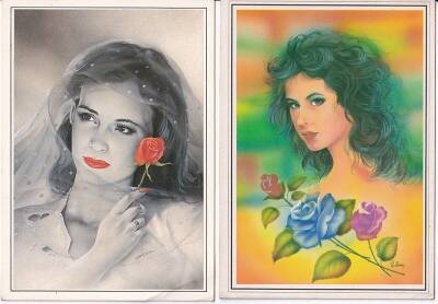 Kadın ve Gül 2li Kartpostal KRT10357 - 1