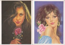 Kadın ve Gül 2li Kartpostal KRT10358 - Gökçekoleksiyon