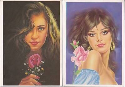 Kadın ve Gül 2li Kartpostal KRT10358 - 1