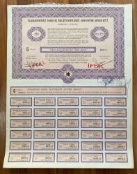 Karadeniz Bakır İşletmeleri A.Ş, 1974 Tarihli Hisse Senedi (Beş Hisse) HSS393 - Gökçekoleksiyon