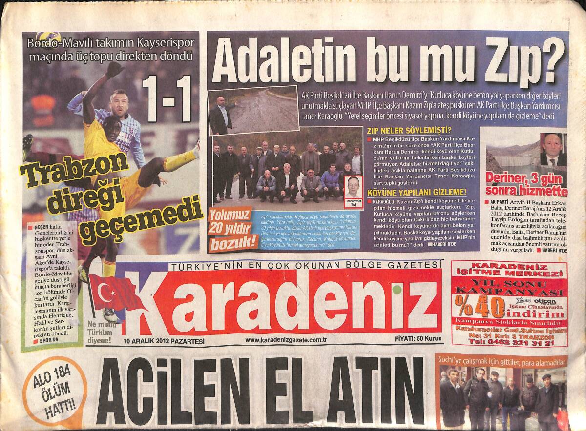 Karadeniz Gazetesi 10 Aralık 2012 - Bu Trabzon İnsanın Kimyasını Bozar GZ154925 - 1