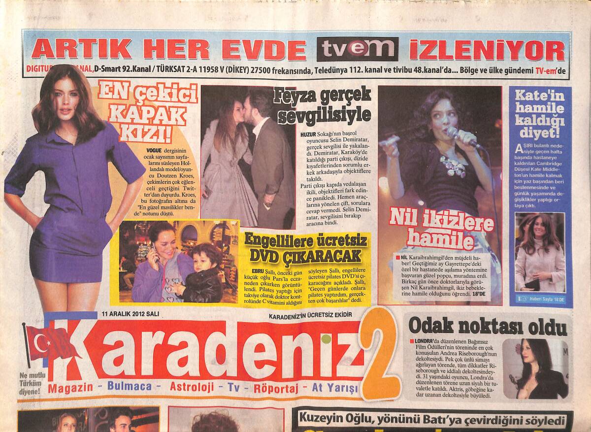 Karadeniz Gazetesi 11 Aralık 2012 - Kuzeyin Oğlu, Yönünü Batı'ya Çevirdiğini Söyledi - Demet Akalın'a Sosyal Medya Ödülü! GZ136811 - 1