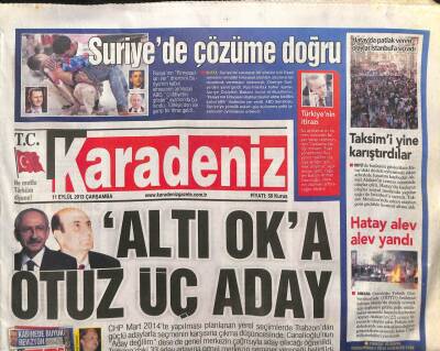 Karadeniz Gazetesi 11 Eylül 2013 - Altı Oka Otuz Üç Aday GZ107681 - 1