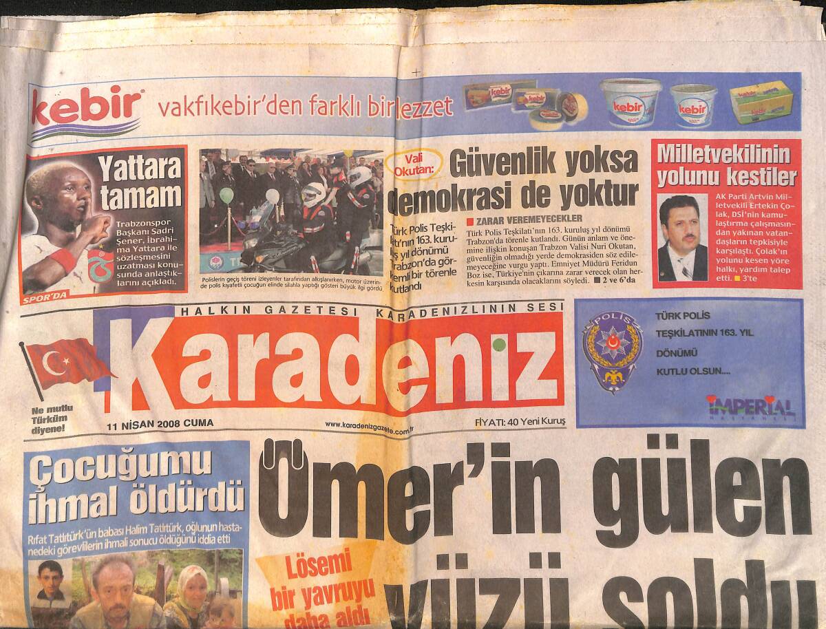 Karadeniz Gazetesi 11 Nisan 2008 - Trabzonspor, Yattara İle Sözleşme Uzatma Kararı Aldı - Ak Parti Artvin Milletvekilinin Yolunu Kestiler GZ154499 - 1