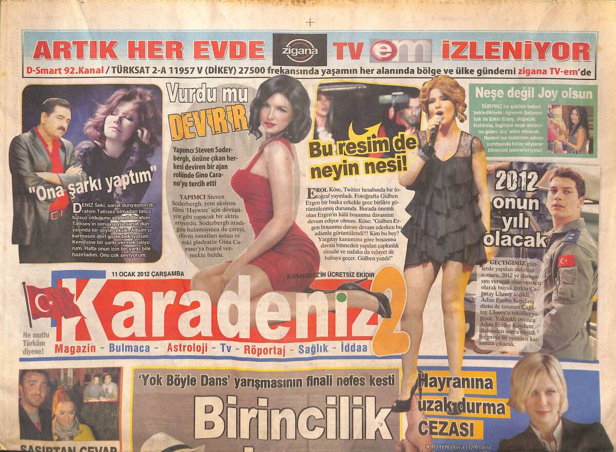 Karadeniz Gazetesi 11 Ocak 2012 - 2012 Çağatay Ulusoy'un Yılı Olacak - Deniz Seki: İbrahim Tatlıses'e Şarkı Yaptım GZ136206 - 1