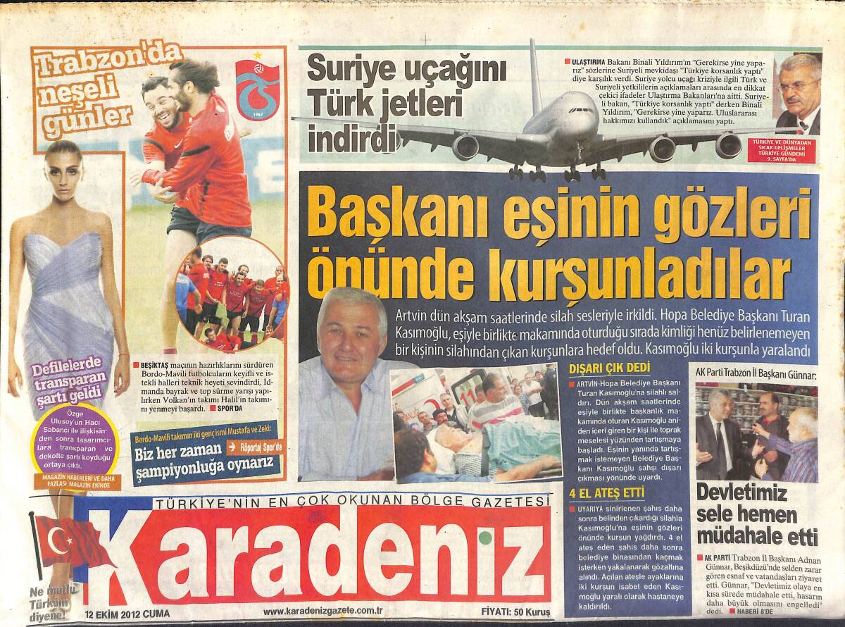 Karadeniz Gazetesi 12 Ekim 2012 - Trabzon'da Neşeli Günler - Trabzon'a Haksızlık Yapıldı GZ154903 - 1