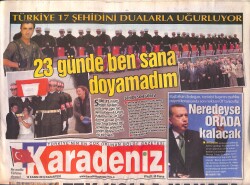 Karadeniz Gazetesi 12 Kasım 2012 - Türkiye 17 Şehidini Dualarla Uğurluyor - Bayburt Belediye Başkanı 