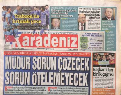 Karadeniz Gazetesi 12 Nisan 2013 - CHP Trabzon İl Başkanı Yavuz Karan Gümrükçüoğlunu Bakan Yaparım ! GZ106983 - 1